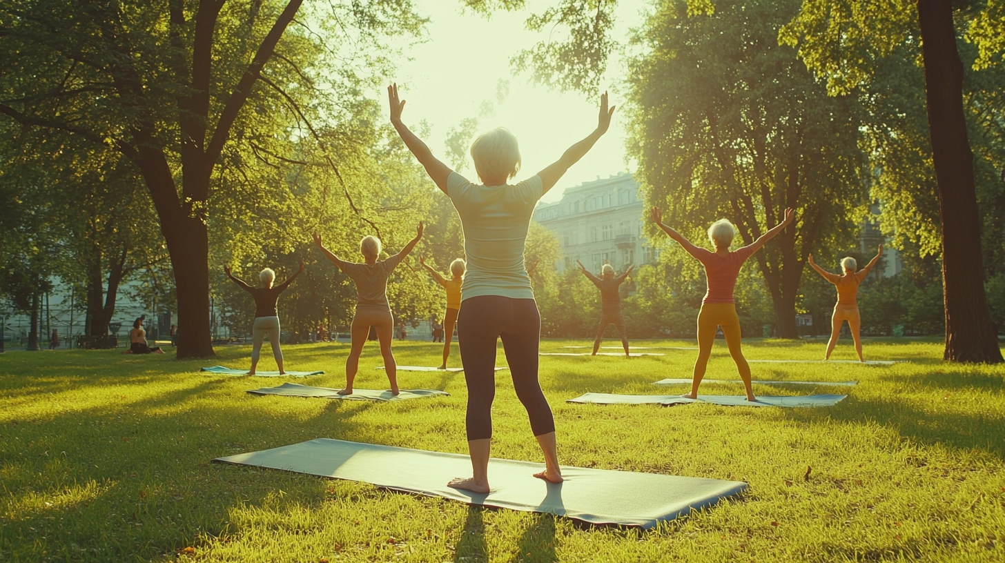 Скандинавська ходьба для пенсіонерів у парку